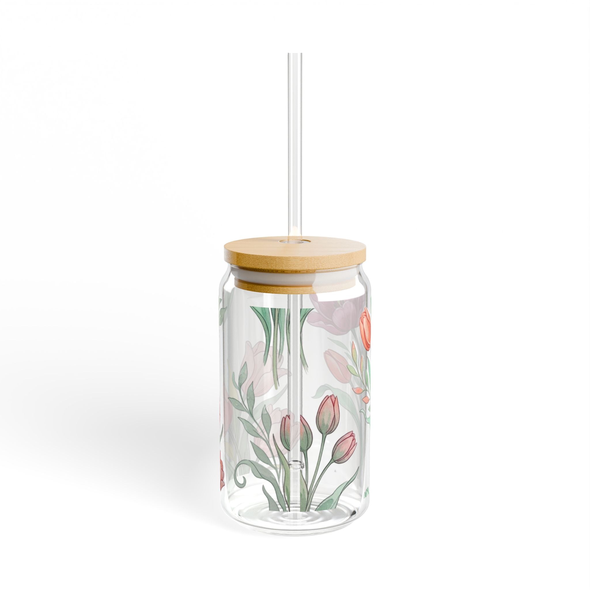 Tulip Floral Sipper Glass - 16oz Reusable Straw Tumbler