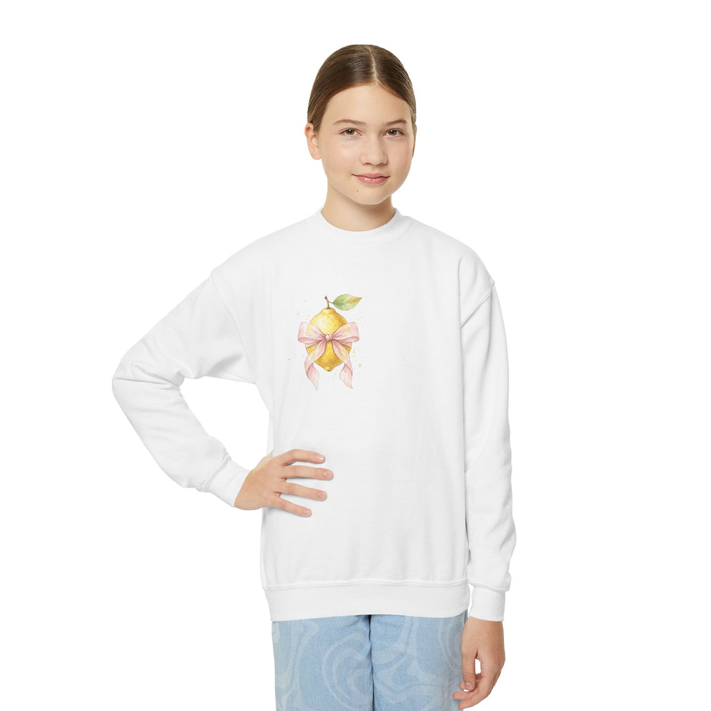 Youth Crewneck Sweatshirt — Watercolor Lemon Bouquet Graphic
