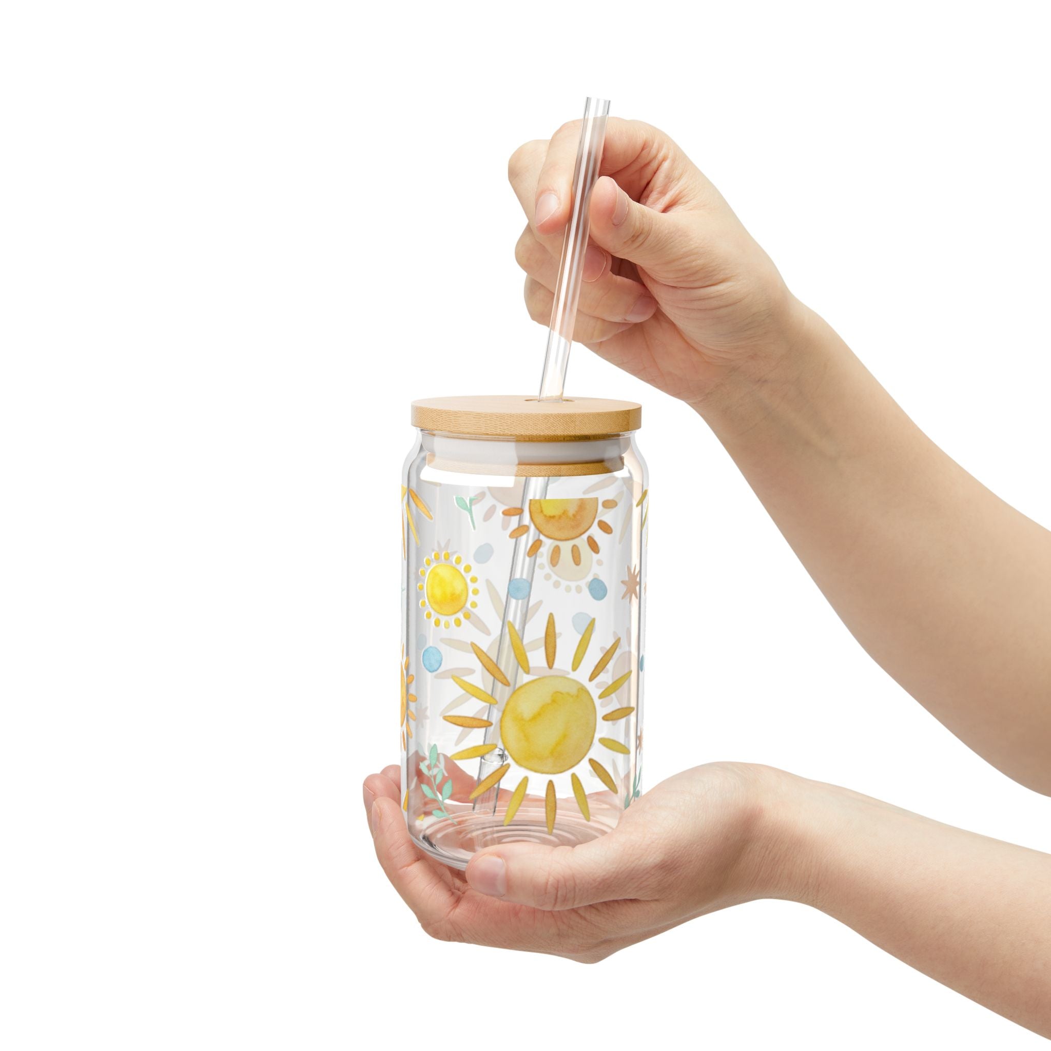 Sunflower Sipper Glass — 16oz Tumbler with Straw (Bamboo Lid)