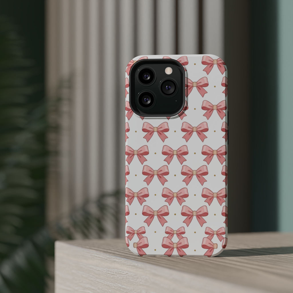 Pink Bow Pattern Magnetic Impact Phone Case — Protective iPhone Cover