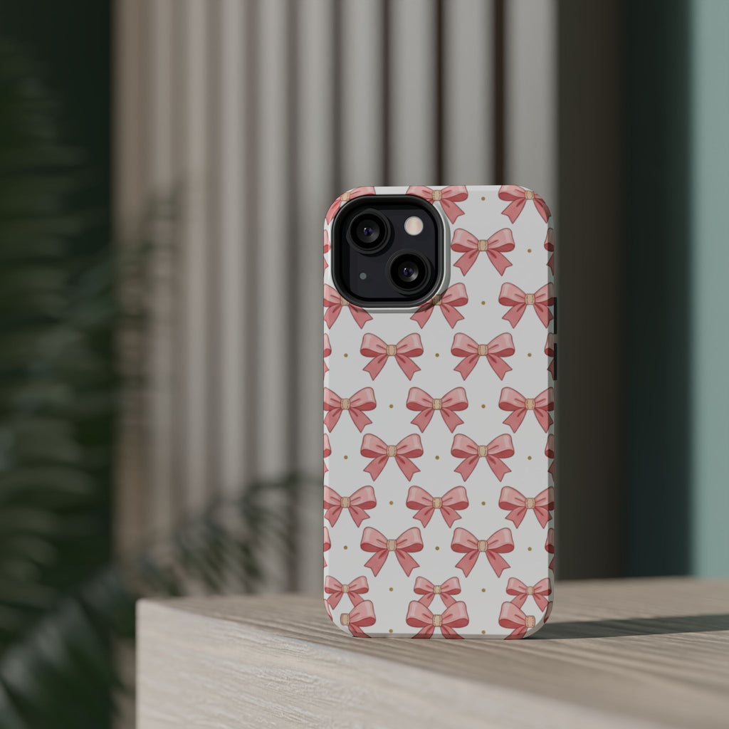 Pink Bow Pattern Magnetic Impact Phone Case — Protective iPhone Cover
