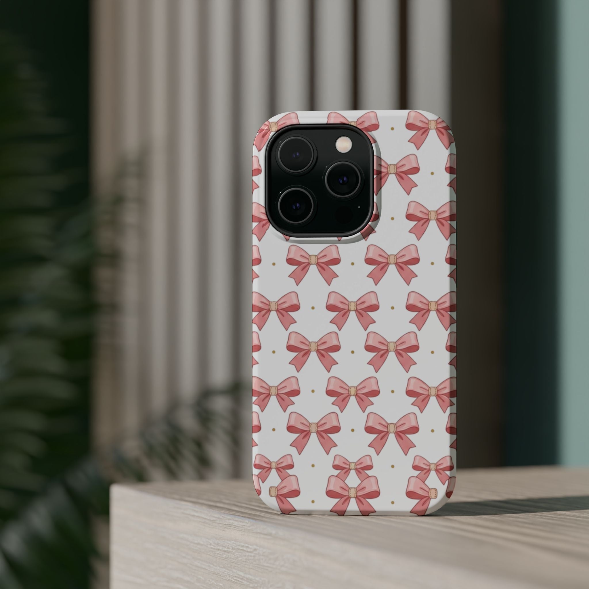 Pink Bow Pattern Magnetic Impact Phone Case — Protective iPhone Cover