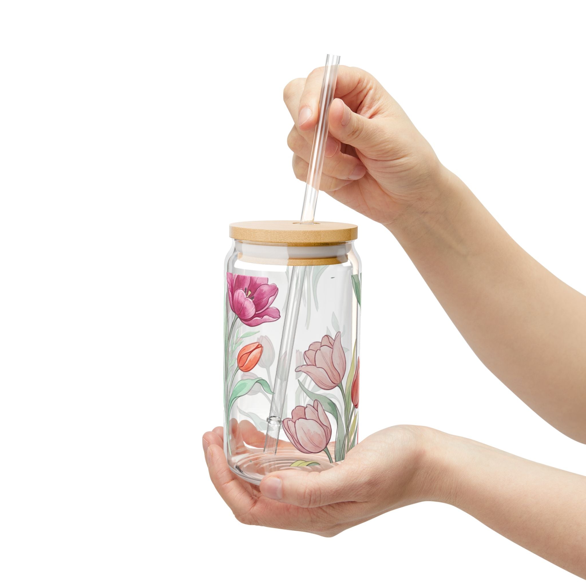 Tulip Floral Sipper Glass - 16oz Reusable Straw Tumbler