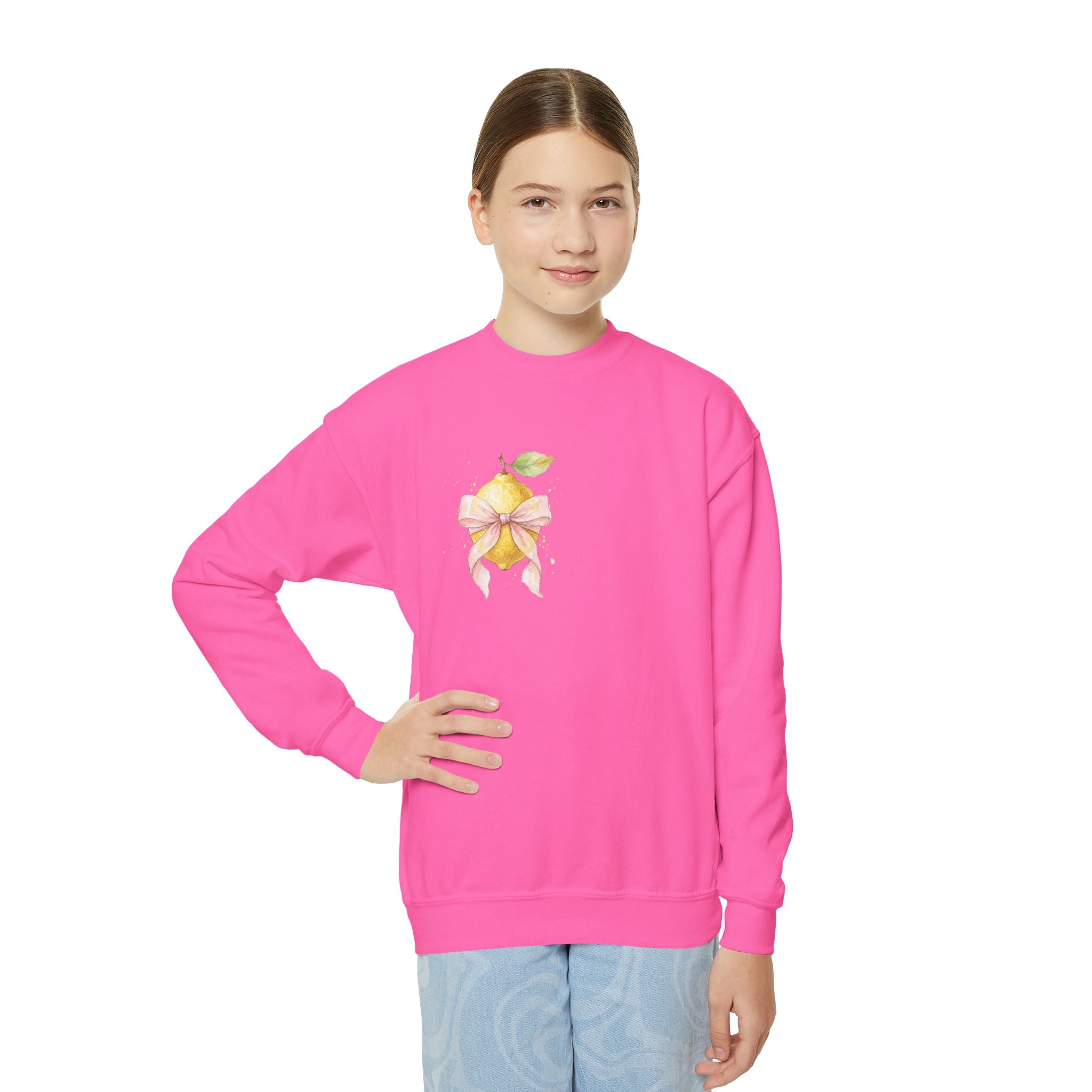 Youth Crewneck Sweatshirt — Watercolor Lemon Bouquet Graphic