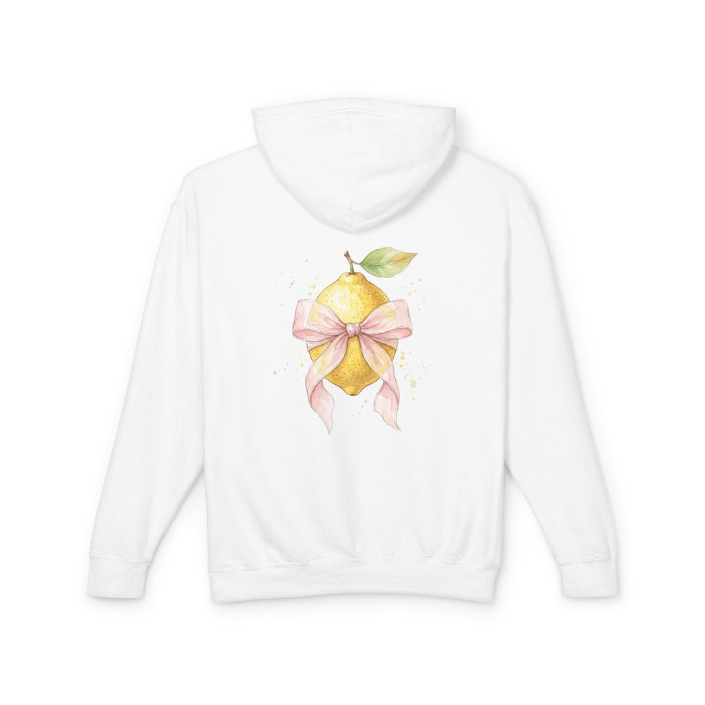 Lemon with Pink Bow Hoodie — Watercolor Fruit Graphic Lightweight Sweatshirt
