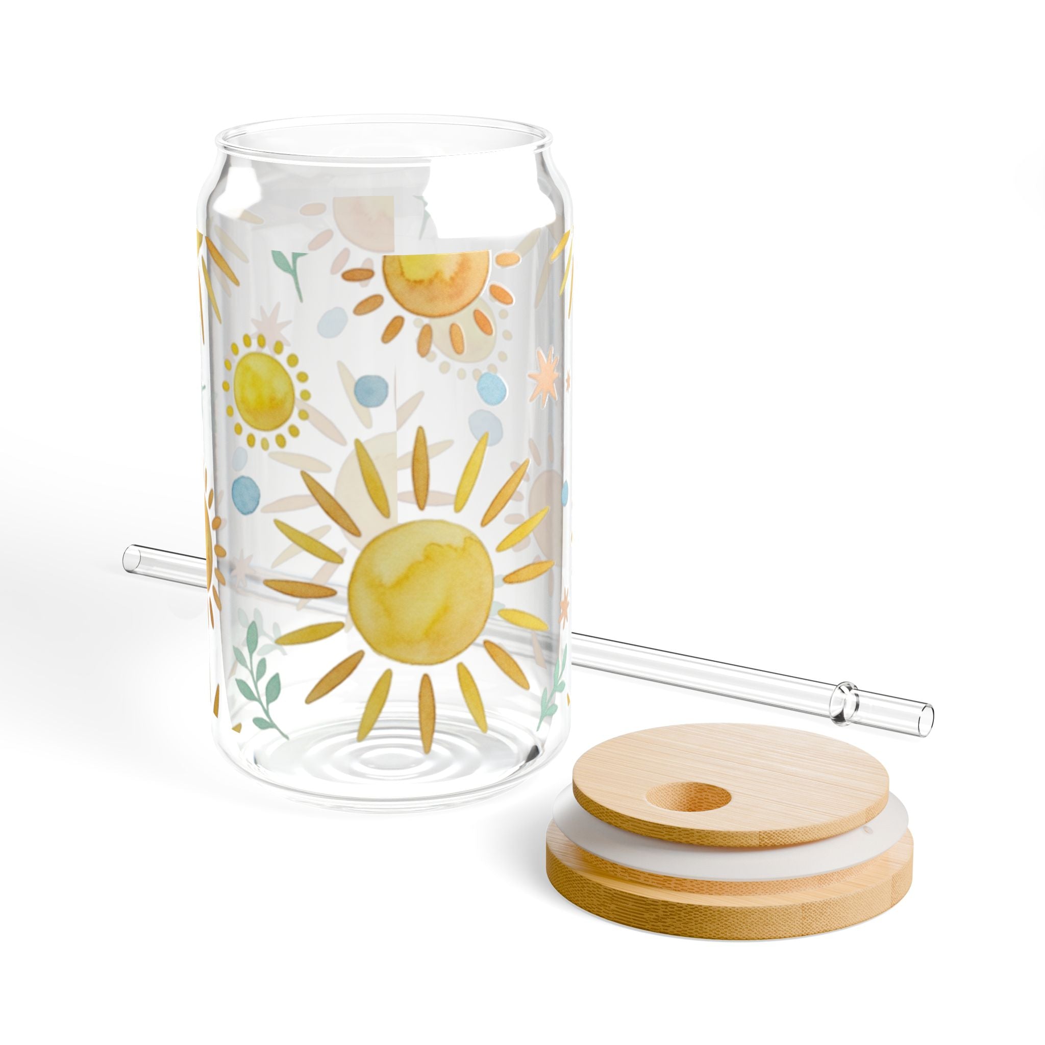 Sunflower Sipper Glass — 16oz Tumbler with Straw (Bamboo Lid)