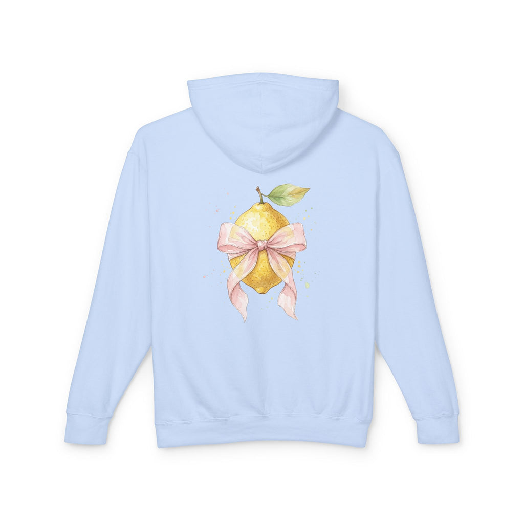 Lemon with Pink Bow Hoodie — Watercolor Fruit Graphic Lightweight Sweatshirt