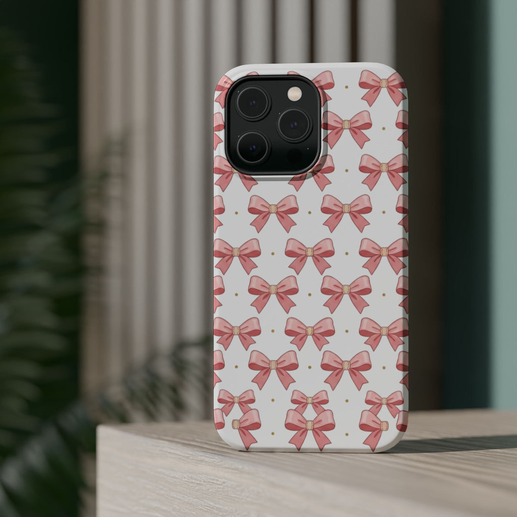 Pink Bow Pattern Magnetic Impact Phone Case — Protective iPhone Cover
