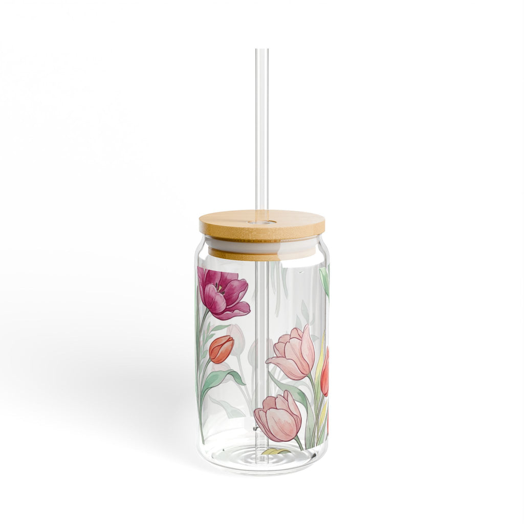Tulip Floral Sipper Glass - 16oz Reusable Straw Tumbler