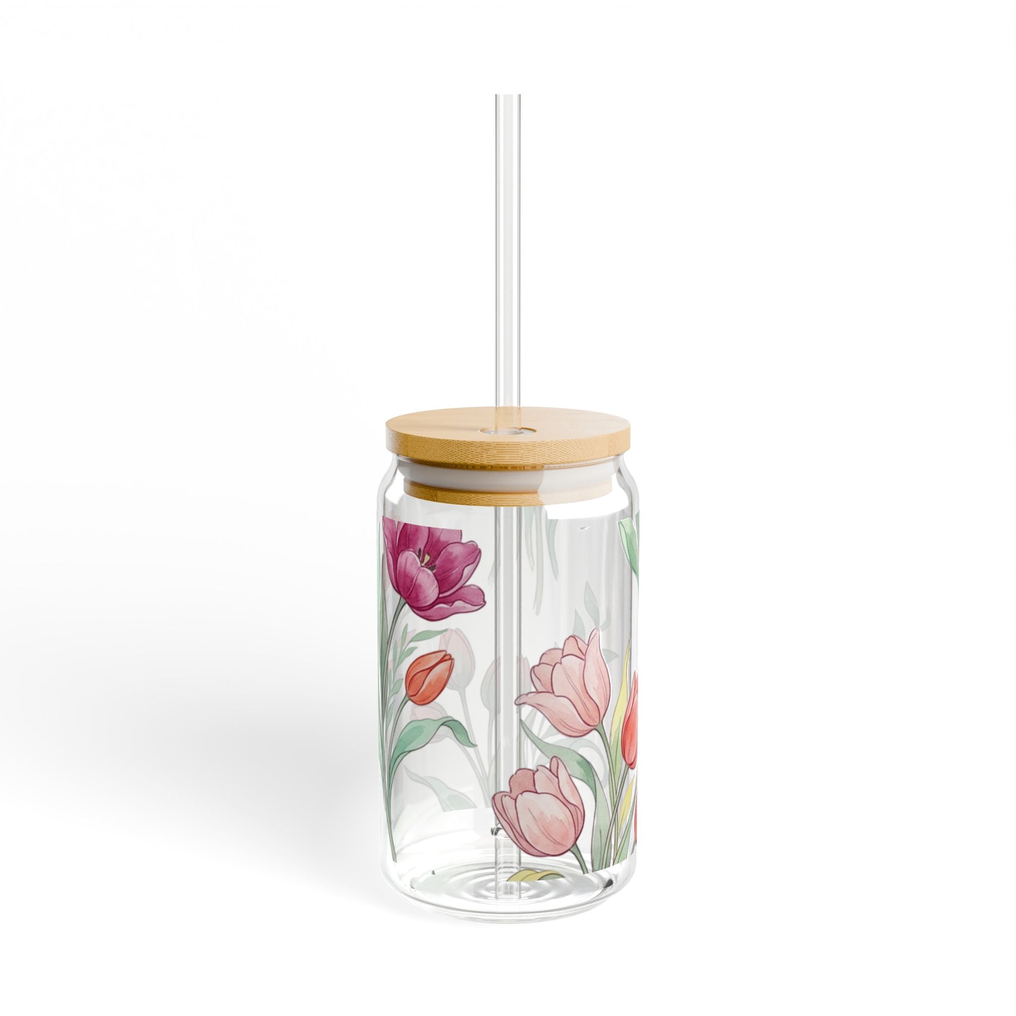 Tulip Floral Sipper Glass - 16oz Reusable Straw Tumbler