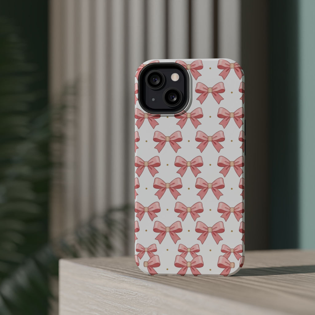 Pink Bow Pattern Magnetic Impact Phone Case — Protective iPhone Cover