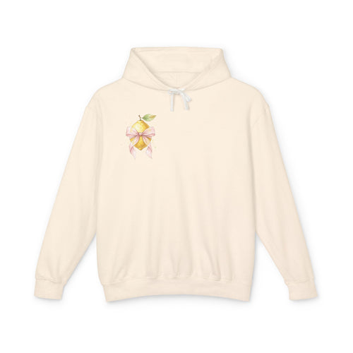 Lemon with Pink Bow Hoodie — Watercolor Fruit Graphic Lightweight Sweatshirt