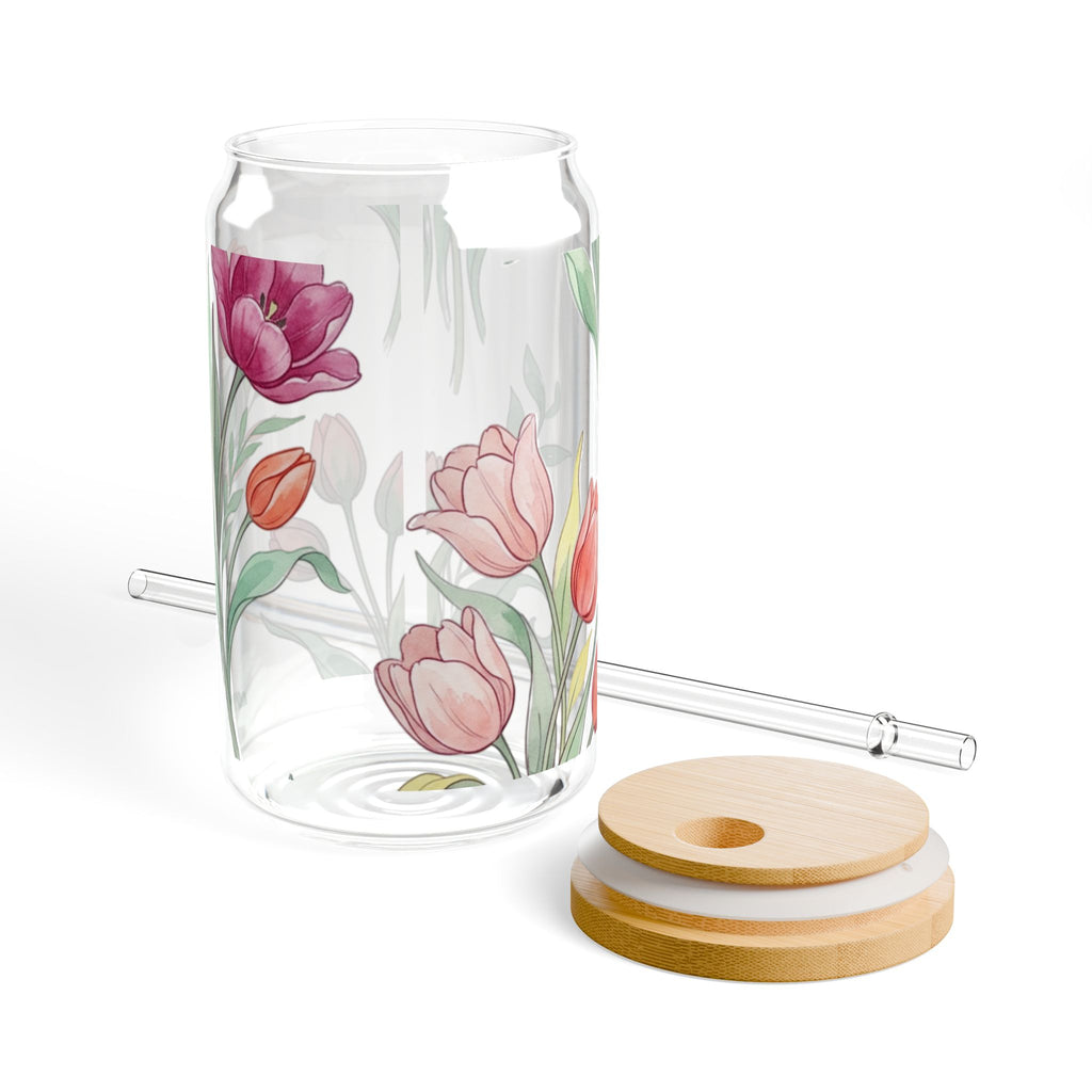 Tulip Floral Sipper Glass - 16oz Reusable Straw Tumbler