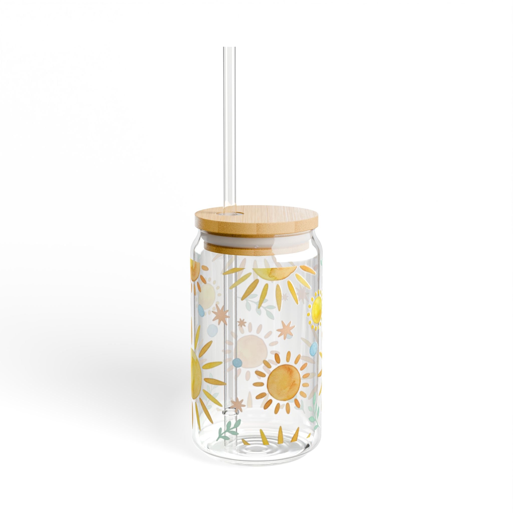 Sunflower Sipper Glass — 16oz Tumbler with Straw (Bamboo Lid)
